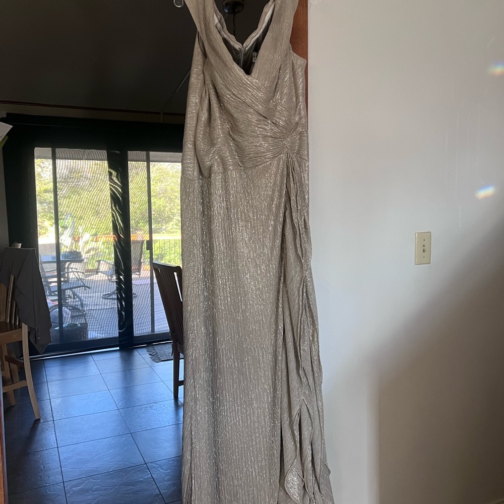 Mon Cheri Shimmery Champagne Maxi Gown